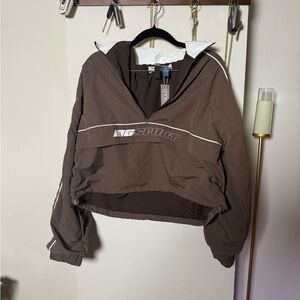 Missguided Brown Windbreaker with White Accents